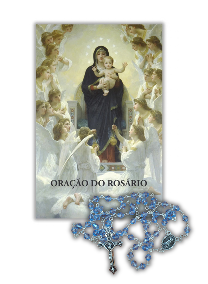 Pagela Oração do Rosário + Terço cristal azul