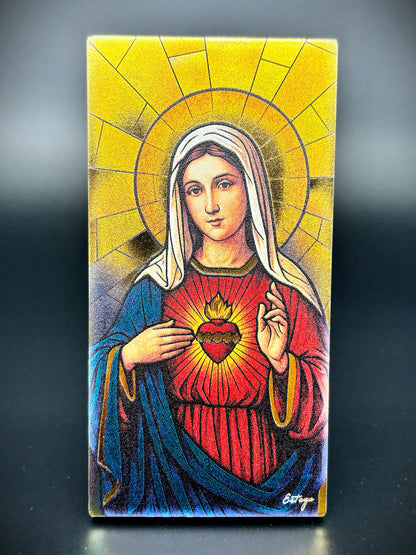 Quadro Imaculado Coração de Maria em madeira
