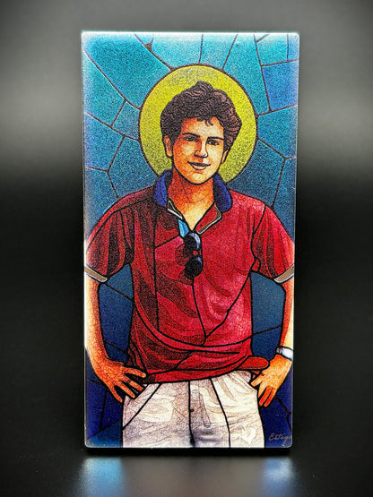 Quadro São Carlo Acutis em madeira