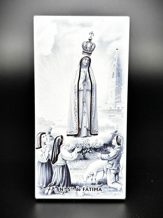 Quadro Nossa Senhora de Fátima em madeira - Tons de cinza
