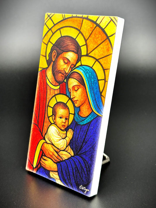 Quadro Sagrada Família em madeira