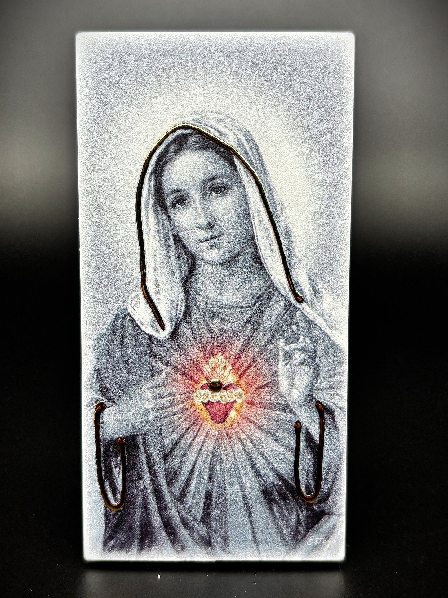 Quadro Imaculado Coração de Maria em madeira