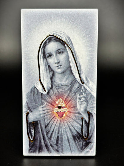 Quadro Imaculado Coração de Maria em madeira