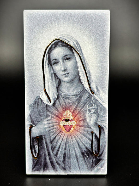 Quadro Imaculado Coração de Maria em madeira