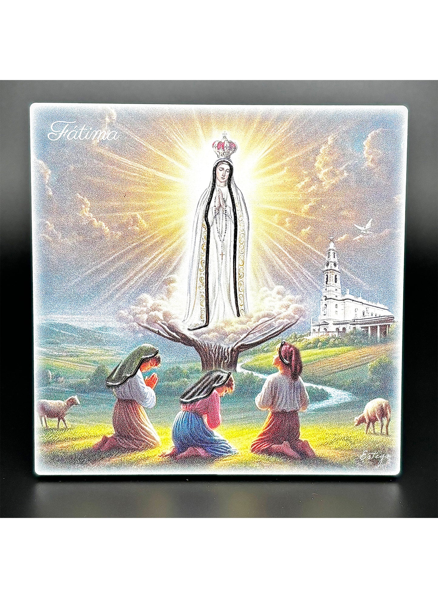 Quadro Aparição de Nossa Senhora de Fátima em madeira