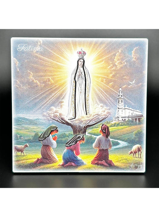 Quadro Aparição de Nossa Senhora de Fátima em madeira