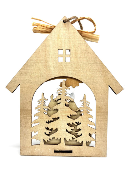 Presépio com cabana - Enfeite de árvore de Natal