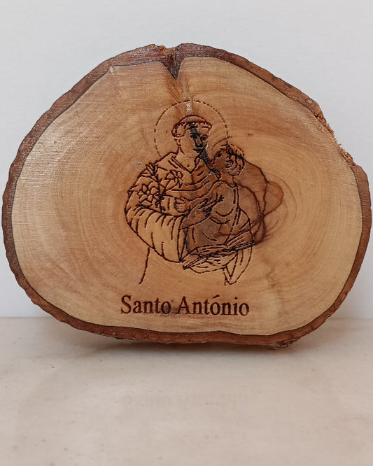 Placa Santo António em madeira de oliveira