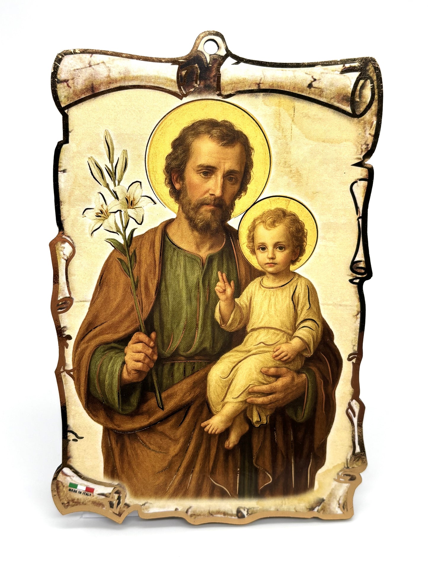 Quadro São José pergaminho em madeira