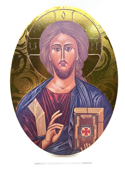 Ícone em madeira com aplicação em folha de ouro