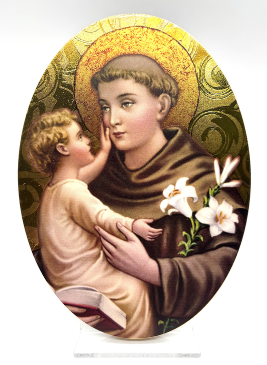 Ícone Santo António de Lisboa em madeira com aplicação dourada