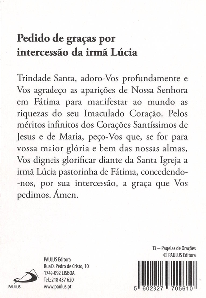Pagela Irmã Lúcia - 25 un.