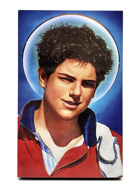 Quadro São Carlo Acutis em madeira