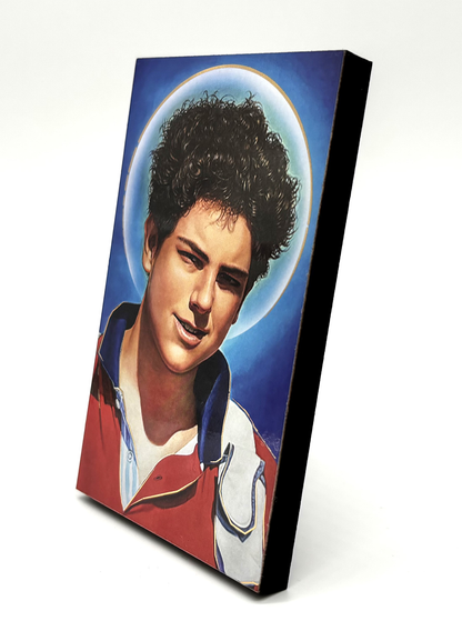 Quadro São Carlo Acutis em madeira