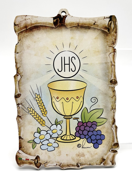 Placa pergaminho em madeira – Primeira comunhão