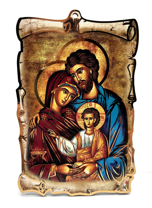 Quadro Sagrada Família pergaminho em madeira I
