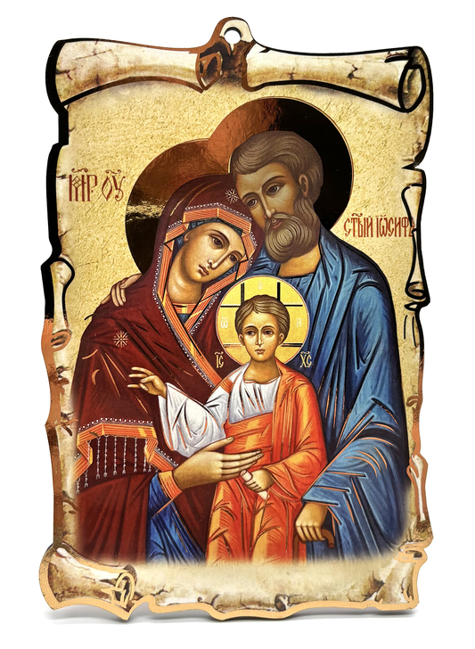 Quadro Sagrada Família pergaminho em madeira II