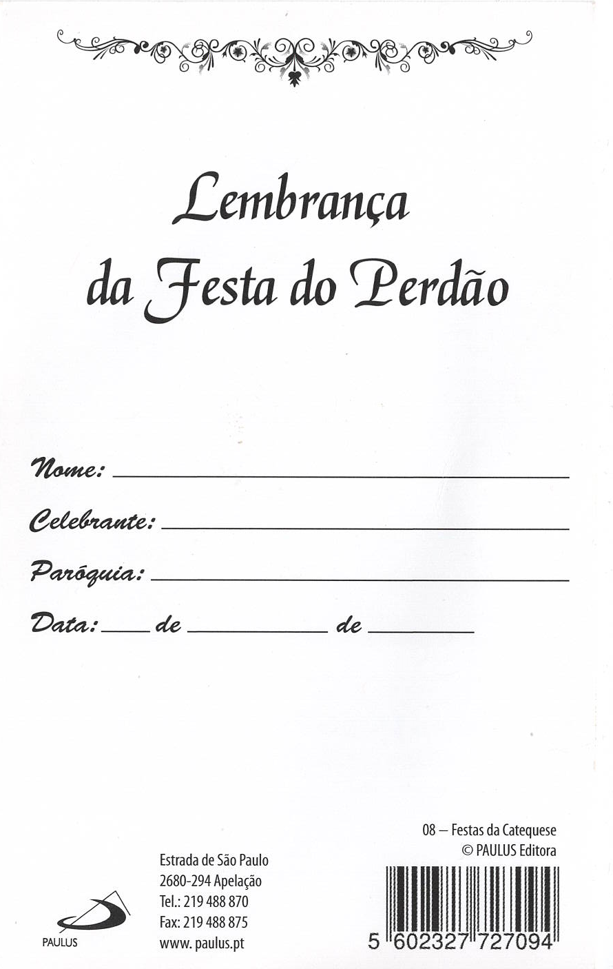 Diploma Lembrança da Festa do Perdão - 10 un.