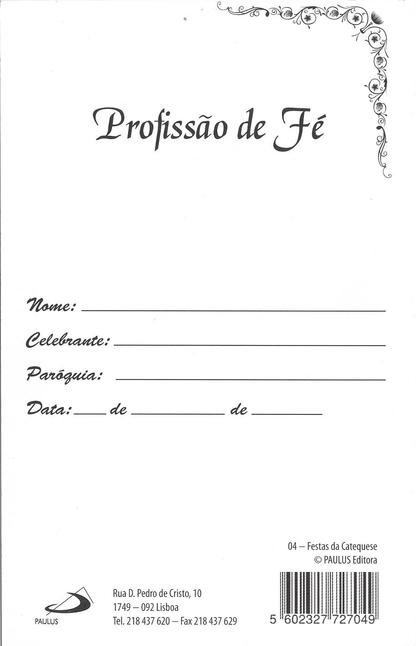 Diploma Profissão de Fé - 10 un.