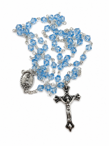 Pagela Oração do Rosário + Terço cristal azul