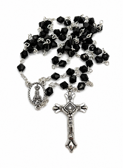 Pagela Oração do Rosário + Terço cristal preto