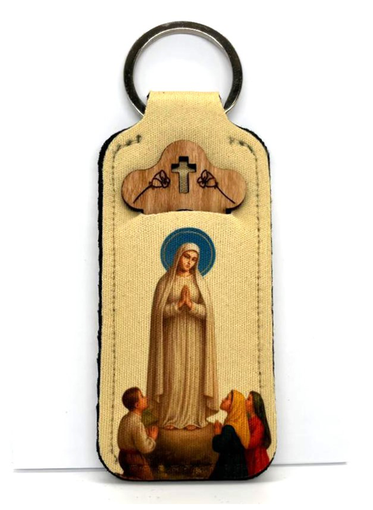 Porta-chaves dezena em tecido Nossa Senhora de Fátima